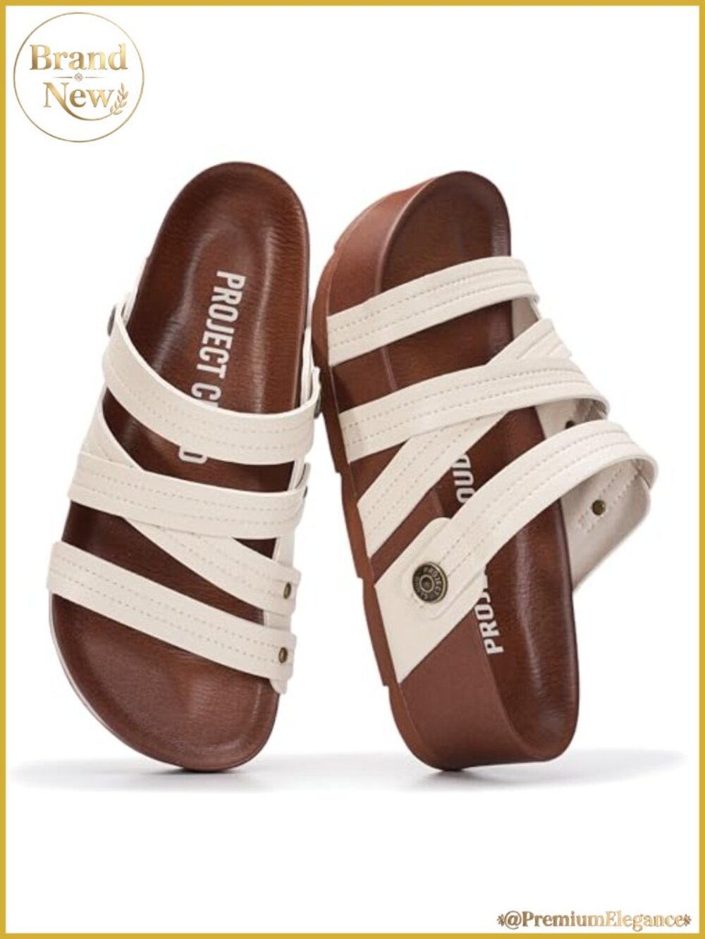 Genuine Leather Platform Wedge Sandals Strappy X-Strap Slip On
